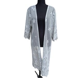 Zeagoo Lace Cardigan Floral Crochet Long Kimono 3/4 Sleeve Bathing Suit Cover Up
